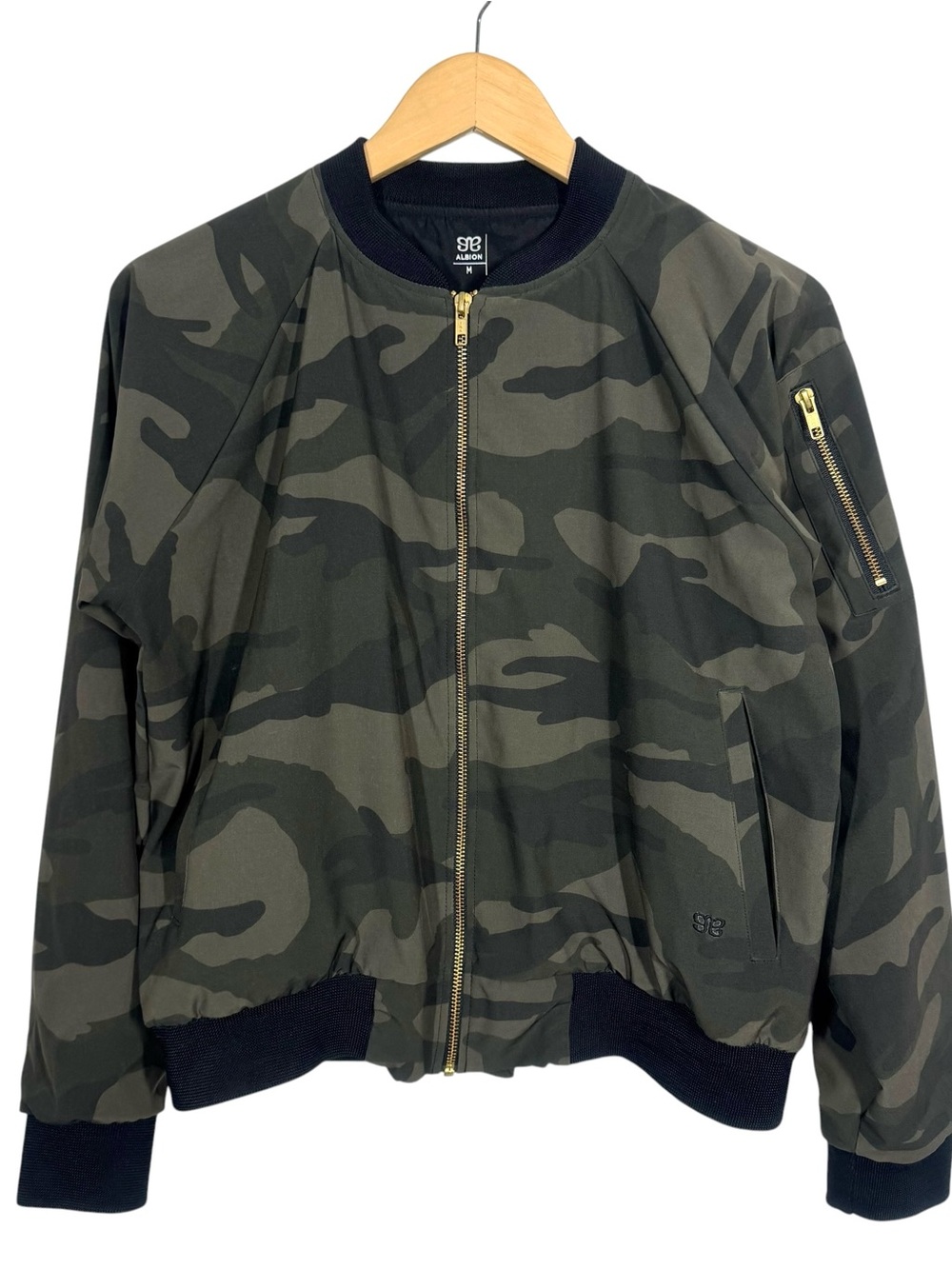 Albion Fit Camo Bomber Jacket Women's M Zip Up Green Activewear Lightweight